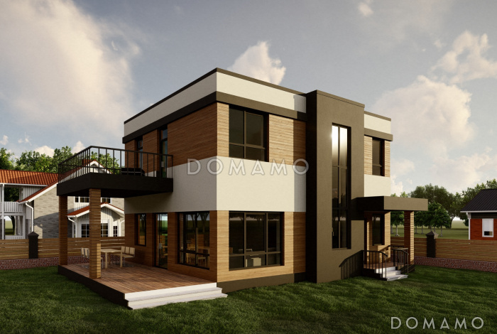 Проект двухэтажного дома из газобетона с кабинетом на первом этаже, тремя спальнями и балконом