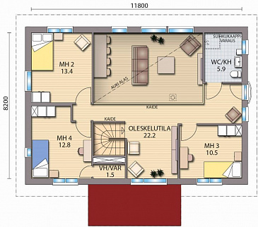 Проект каркасного дома со вторым светом над гостиной / План 2 этажа