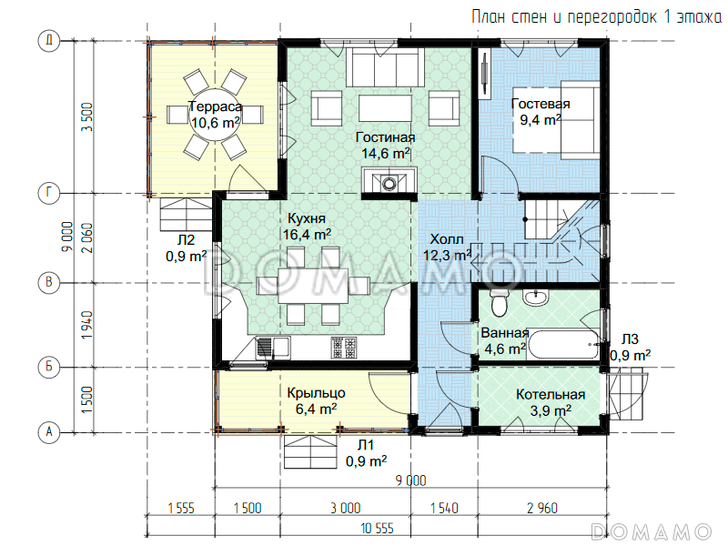 Каркасный дом "Болин" / План 1 этажа