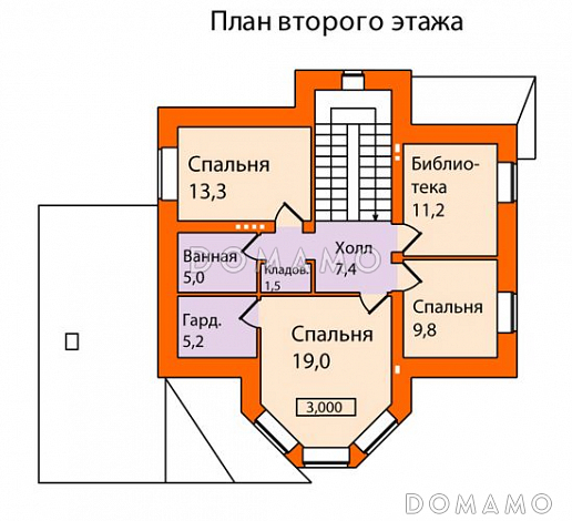 Проект кирпичного дома с пристроенным боксом на одну машину / План мансардного этажа