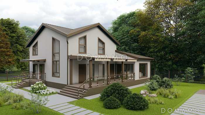 Проект двухэтажного каркасного дома с мансардой и гаражом