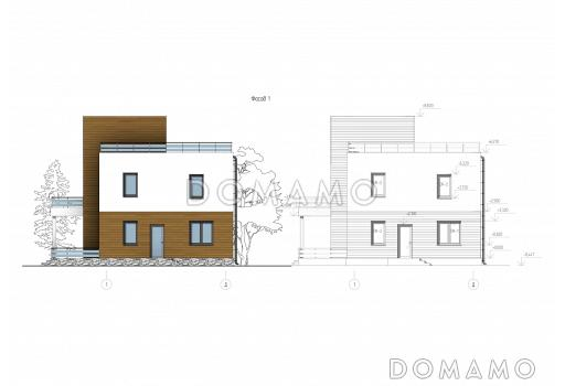 Проект двухэтажного дома с эксплуатируемой кровлей, 4 спальнями, кухней-гостиной и местами для хранения / Фасад 1