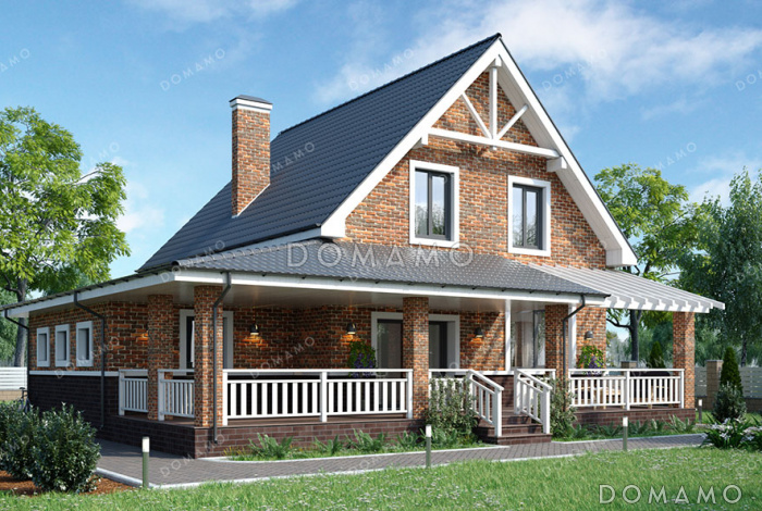 Проект дома с большими спальнями, гаражом и просторной террасой