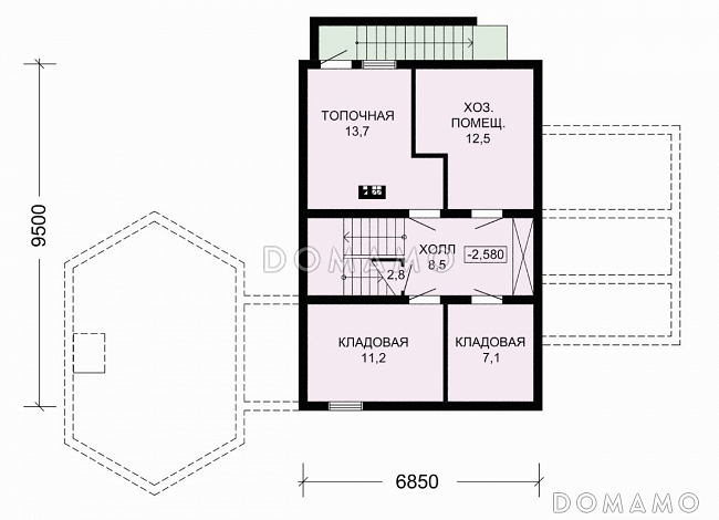 Проект великолепного загородного дома с чудесной верандой и открытой террасой / План цокольного этажа