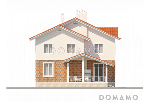 Проект практичного двухэтажного коттеджа для большой семьи / Фасад 1