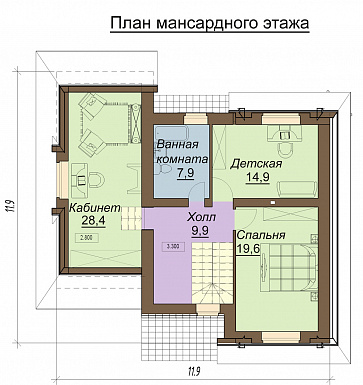 Проект одноэтажного дома с мансардным этажом и встроенным гаражом / План мансардного этажа