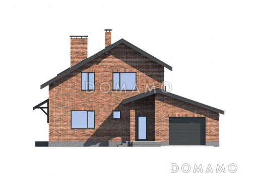 Проект дома с верандой, гаражом, хозяйской спальней / Фасад 1