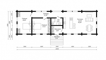 Проект одноэтажного дома из клееного бруса с многоуровневой кровлей / План 1 этажа