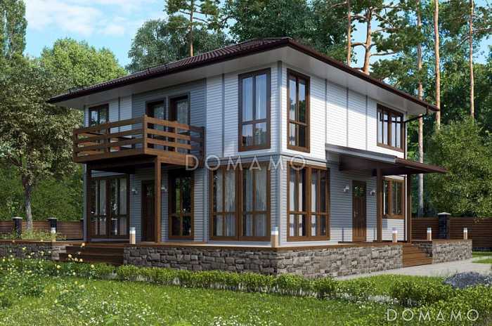 Проект  дома из клееного бруса с небольшим патио