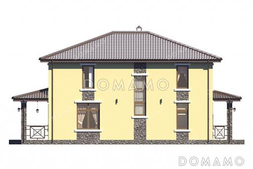 Проект двухэтажного дома с 4 спальнями, кабинетом, просторной кухней-гостиной и длинной крытой террасой / Фасад 4
