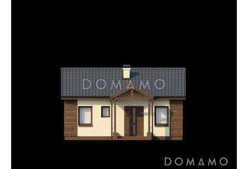 Проект компактного одноэтажного дома из кирпича с большой открытой террасой / Фасад 2