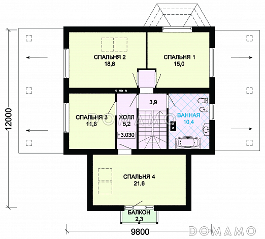 Проект дома из газобетона с мансардными окнами / План мансардного этажа