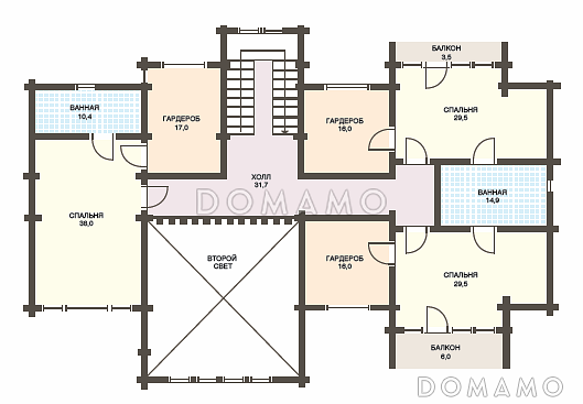 Проект дома из клееного бруса с мансардными окнами и большой площадью остекления / План мансардного этажа