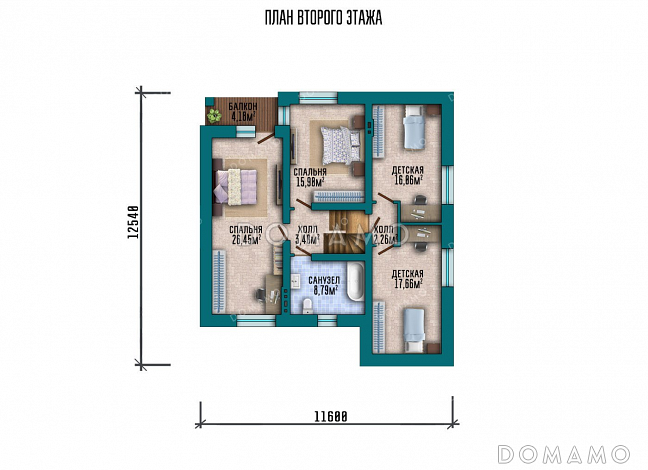Проект одноэтажного дома с мансардой и гаражом на два автомобиля / План мансардного этажа