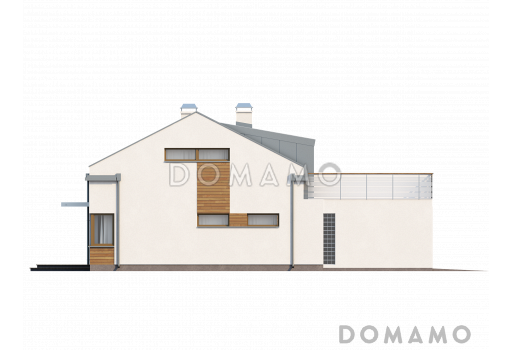 Проект просторного мансардного двухэтажного дома из кирпича с пятью комнатами, эркером и террасой над гаражом / Фасад 3