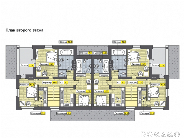 Проект дома с террасой, изолированной кухней, вторым светом / План 2 этажа