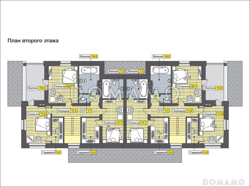Проект дома с террасой, изолированной кухней, вторым светом / План 2 этажа