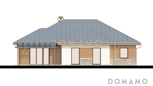 Проект одноэтажного дома из кирпича с тремя спальнями и гаражом на два автомобиля / Фасад 4