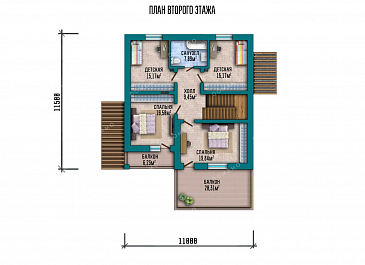 Проект одноэтажного дома с просторной террасой и двумя балконами / План мансардного этажа