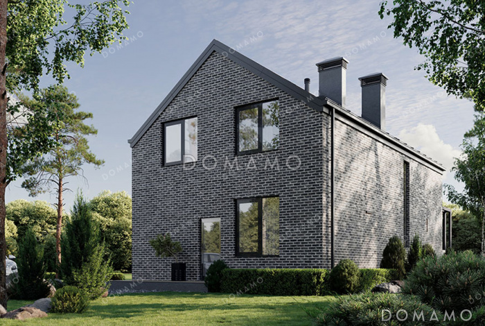 Проект дома с большой кухней-гостиной и спальней на первом этаже с отдельным входом