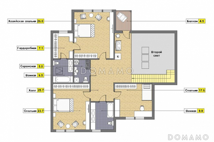 Проект кирпичного дома с отделкой из двух материалов / План мансардного этажа