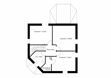 Проект необычного дома с крыльцом на углу / План мансардного этажа
