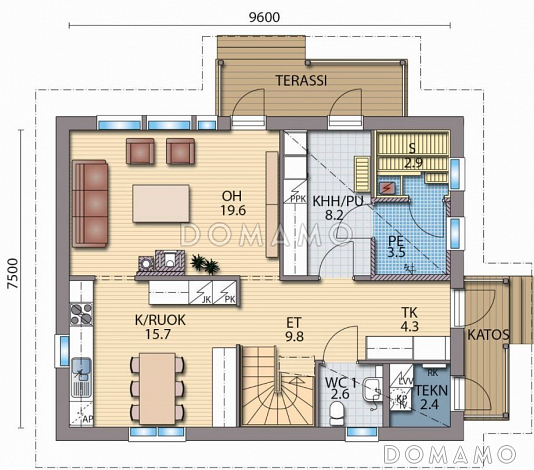 Проект современного дома с холлом на втором этаже / План 1 этажа