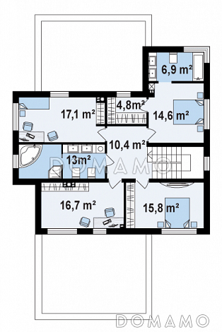 Проект просторного двухэтажного дома из газобетона с четырьмя спальнями,  гаражом и сауной / План 2 этажа