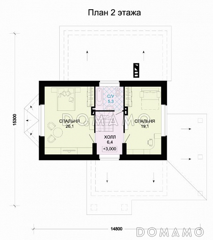 Проект кирпичного дома с полукруглым окном на мансардном этаже / План мансардного этажа
