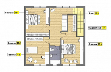 Проект дома из газобетона 10х10 с мансардой / План мансардного этажа