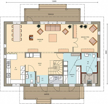 Проект дома с мансардным этажом до 200 м.кв. / План 1 этажа
