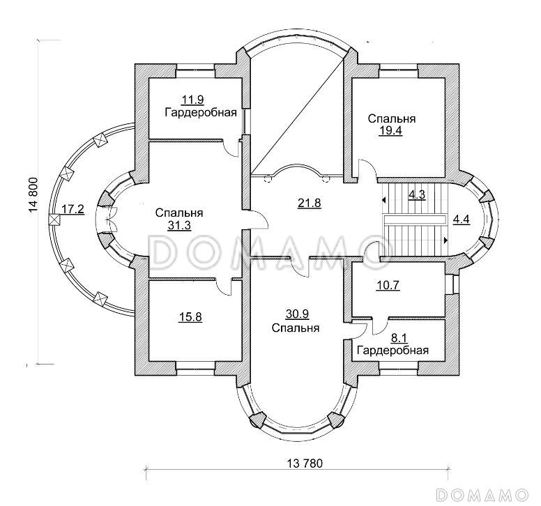 Проект коттеджа с просторной двусветной гостиной / План 2 этажа