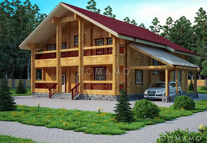 Проект дома с навесом для одного авто