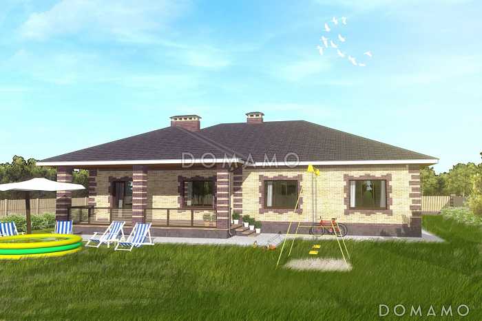 Проект одноэтажного дома из SIP панелей с гаражом и открытой террасой