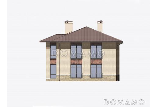 Проект двухэтажного газобетонного загородного дома с просторной гостиной-столовой и четырьмя спальнями / Фасад 4