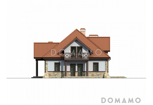 Проект комфортного одноэтажного мансардного дома из газобетона для двух семей в стиле русской усадьбы / Фасад 4