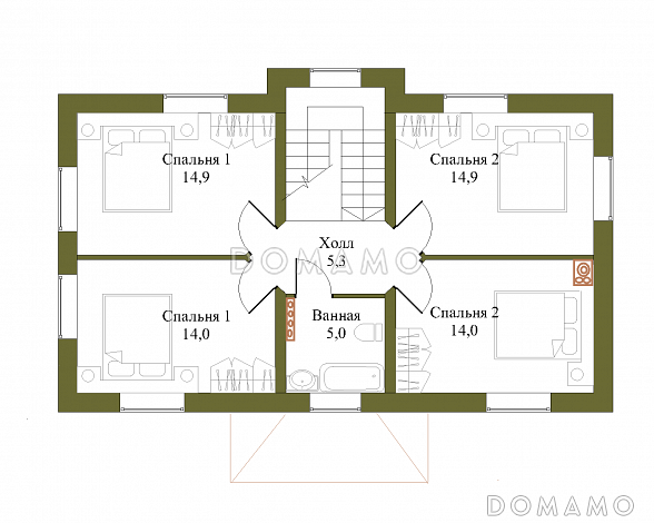 Проект компактного двухэтажного коттеджа по технологии ЛСТК с пятью спальнями / План 2 этажа