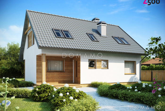 Проект одноэтажного мансардного дома из газобетона с тремя комнатами и кабинетом