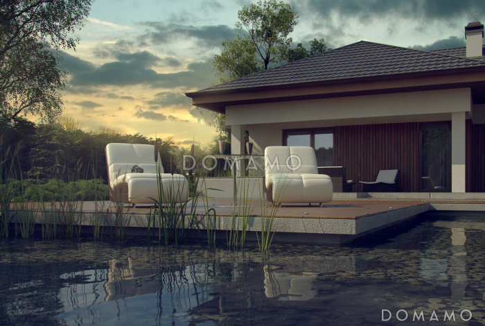 Проект одноэтажного дома из газобетона с большой гостиной, тремя спальнями и гаражом на два автомобиля