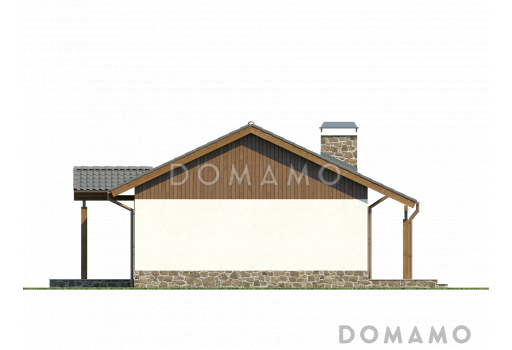 Проект компактного одноэтажного дома из кирпича с двумя спальнями и просторной гостиной / Фасад 3