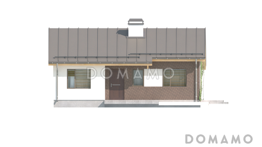 Проект компактного одноэтажного дома небольшой площади из газобетона с двумя спальнями  / Фасад 2