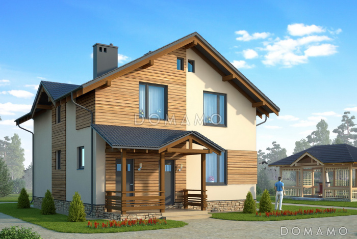 Проект компактного коттеджа с кладовой и пятью спальнями