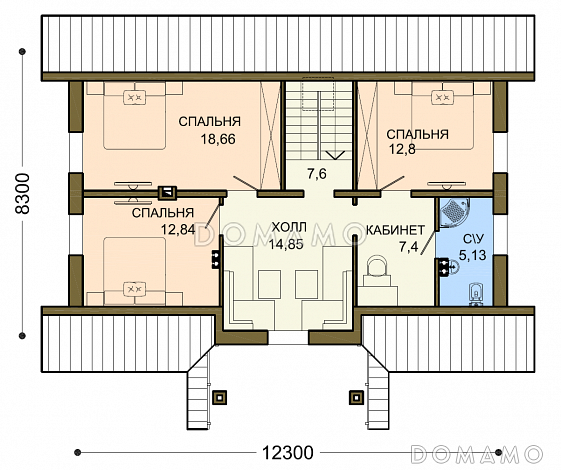 Проект уютного загородного дома с ажурным крыльцом под зеленой крышей / План мансардного этажа