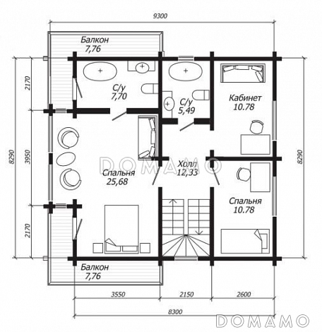 Проект дома из клееного бруса в стиле скандинавского конструктивизма / План 2 этажа