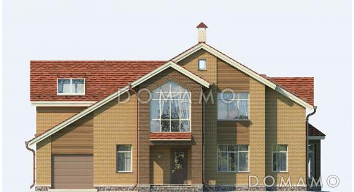 Проект дома из пеноблоков с гаражом, кабинетом и игровой комнатой / Фасад 1