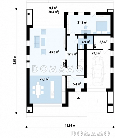 Проект дома из газобетона с 4 спальнями и большой гостиной, адаптированный для сейсмозоны / План 1 этажа