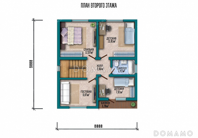 Проект одноэтажного дома с мансардой и балконом / План мансардного этажа