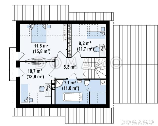 Проект одноэтажного дома из кирпича с жилым мансардным этажом и гаражом / План мансардного этажа
