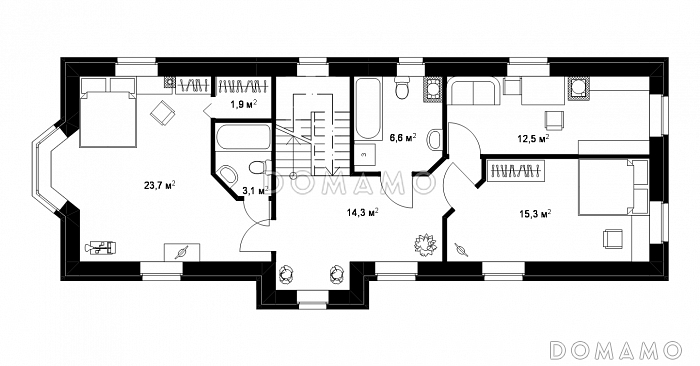 Проект просторного коттеджа из кирпича для узкого участка / План 2 этажа