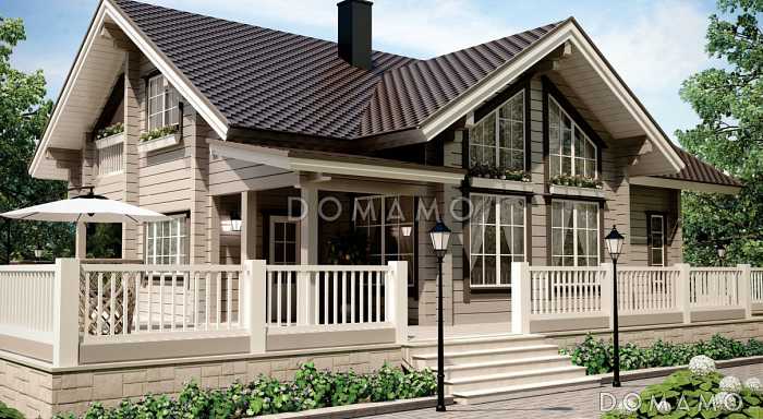 Проект дома из клееного бруса с тремя террасами